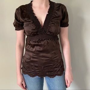 Brown silk bcbg top